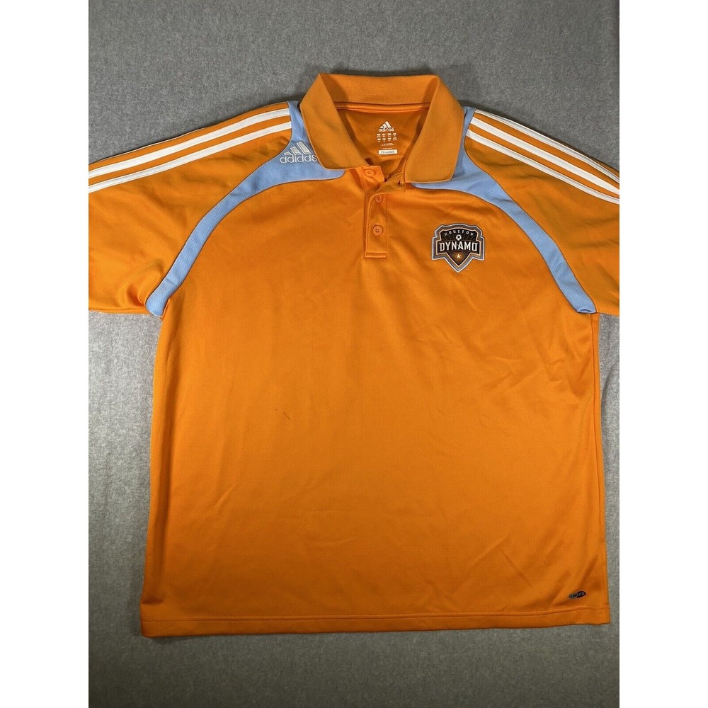 ADIDAS CLIMA 365 HOUSTON DYNAMO Soccer Polo Shirt Orange Embroidered Striped 2XL